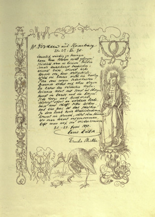 Eintrag von Familie Müller aus Hamburg im Fremdenbuch Seußlitz, Juni 1890