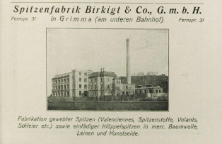 Historische Ansicht der Spitzenfabrik in einer Zeitungsannonce von 1925