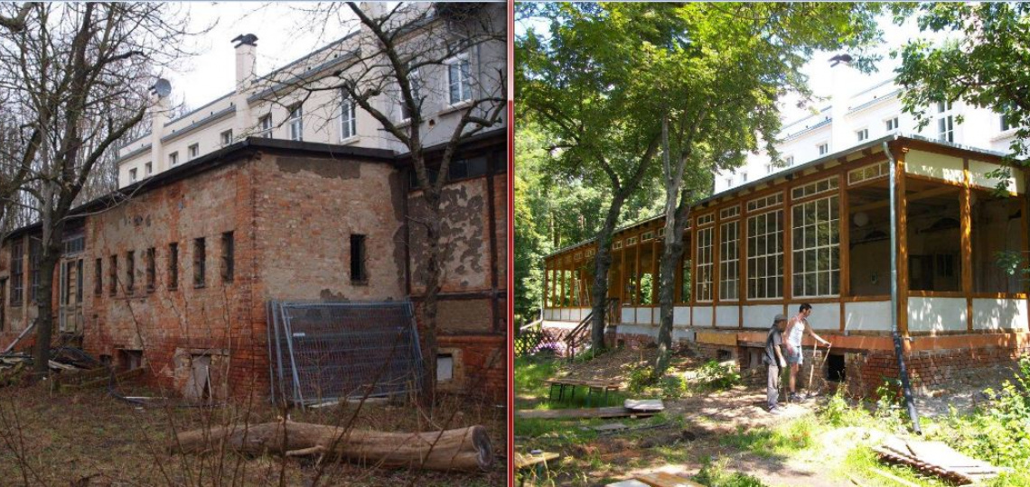Kolonnaden vor und nach der Sanierung